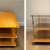 Three-level console in sycamore and brass Maison Jansen