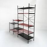 Postmodern black and red modular shelving unit, 1980