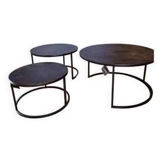 Set of 3 black metal nesting tables