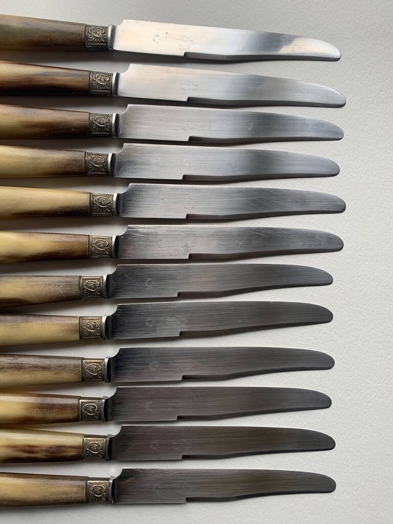 12 old large knives Horn handle Stainless steel blade