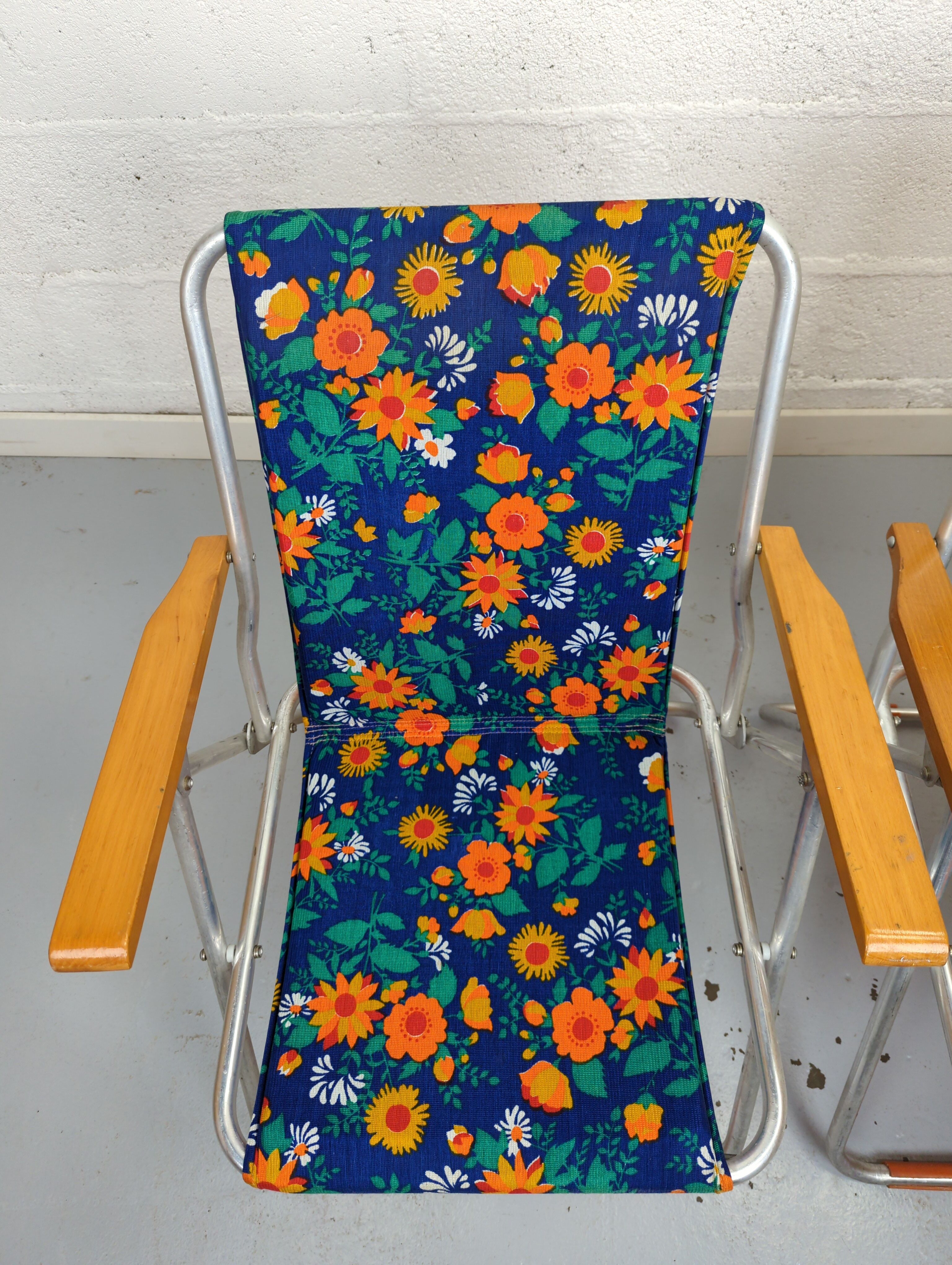 Pair of folding armchairs vintage camping Pouch DDR flowery