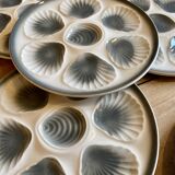 Set of 6 vintage grey oyster plates from Moulin des Loups