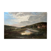 Tableau Hst daté de 1872 "Paysage avec village à la rivière" signé