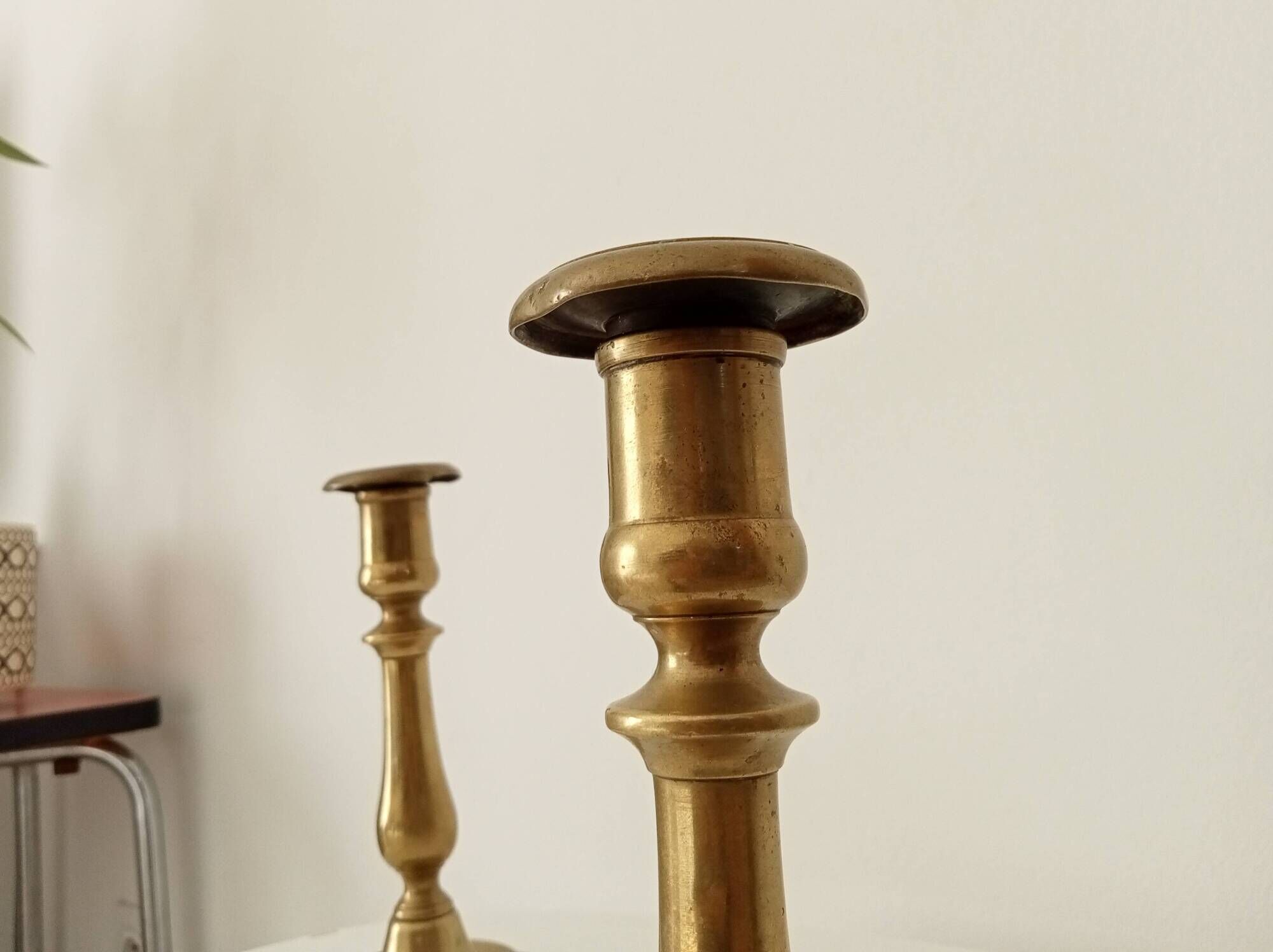 Pair of old candlesticks in solid gilded brass