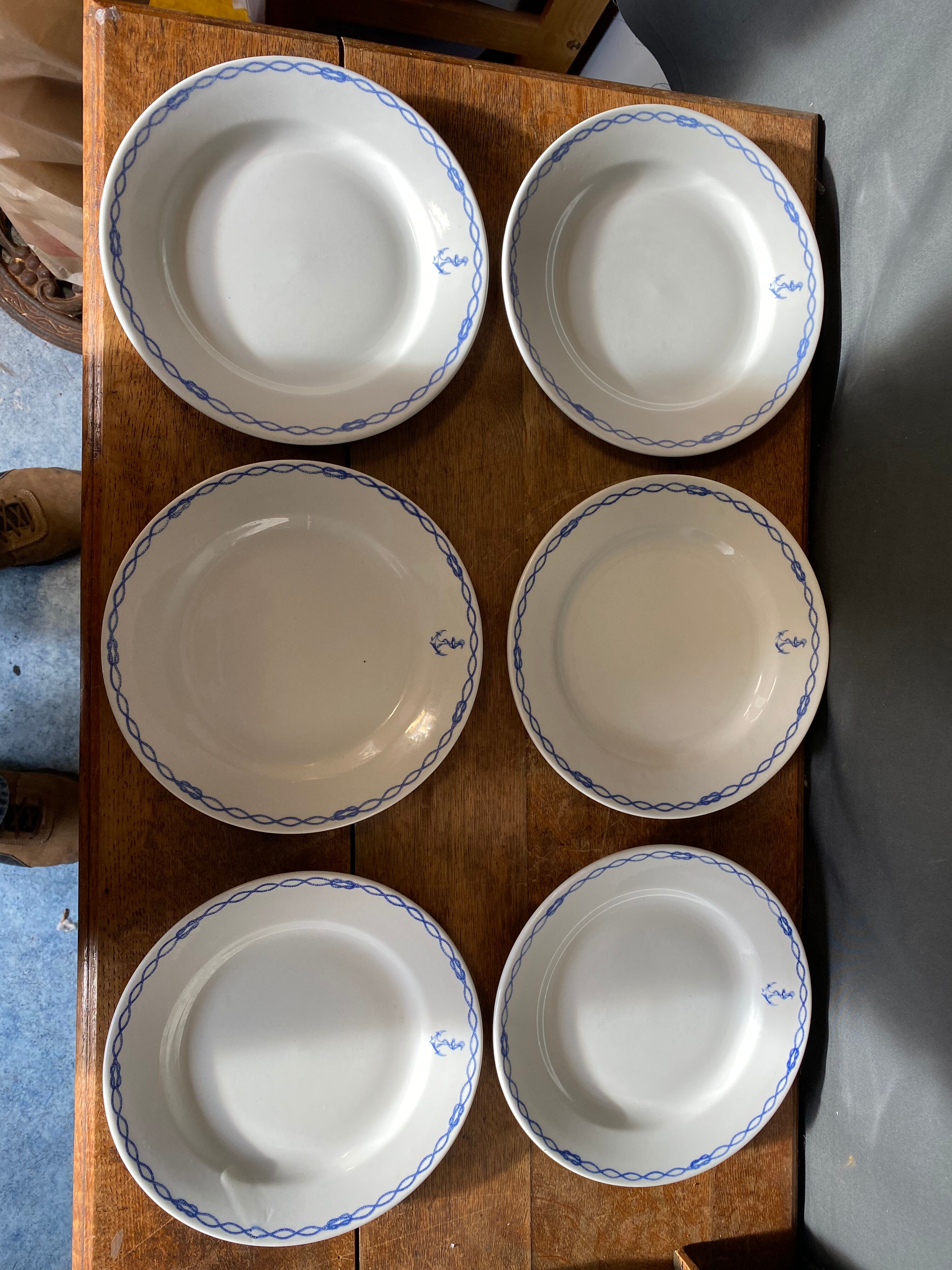 6 plates in Sarreguemines porcelain anchor and knots