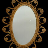 Oval rattan mirror from the 1950s France