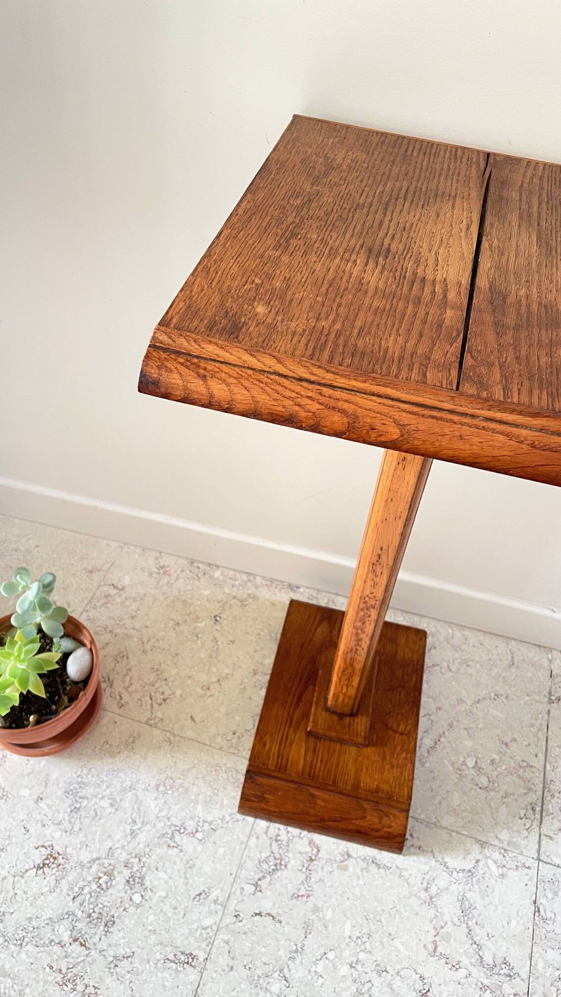 Vintage solid oak saddle plant holder