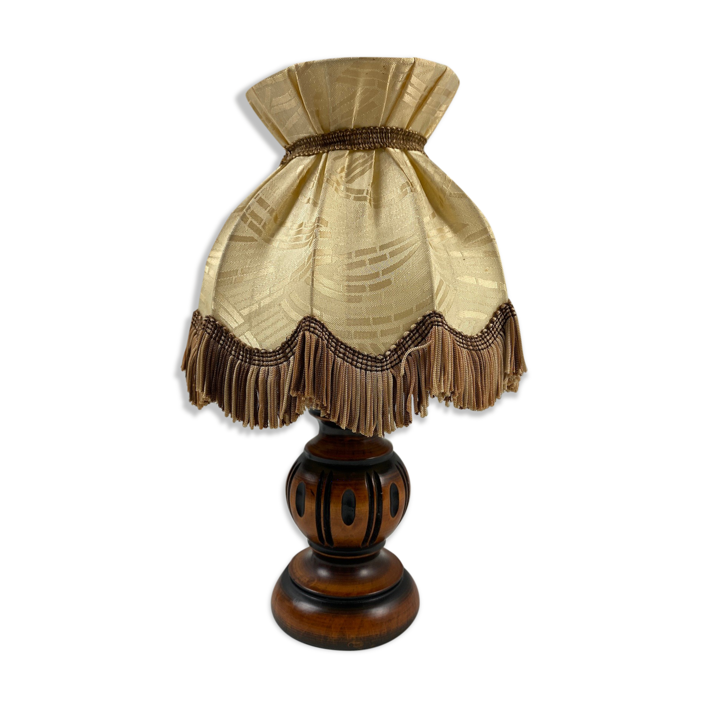Lamp to lay wooden shade-blind fringed fabric 32cm
