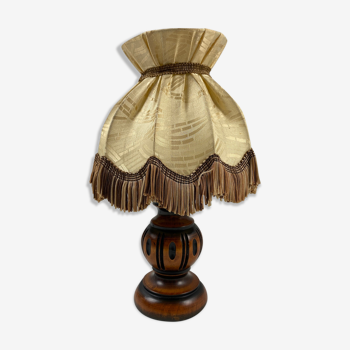 Lamp to lay wooden shade-blind fringed fabric 32cm