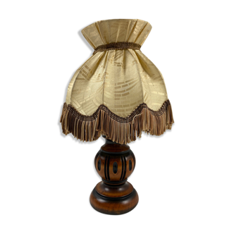 Lamp to lay wooden shade-blind fringed fabric 32cm