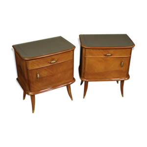 Paire de tables de chevet italiennes en noyer, érable et hêtre