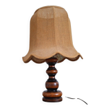 Table lamp in turned wood and tulip shade