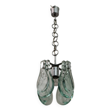 Mid-Century Modern Italian Chrome and Thick Glass Pendant by Veca, 1960s