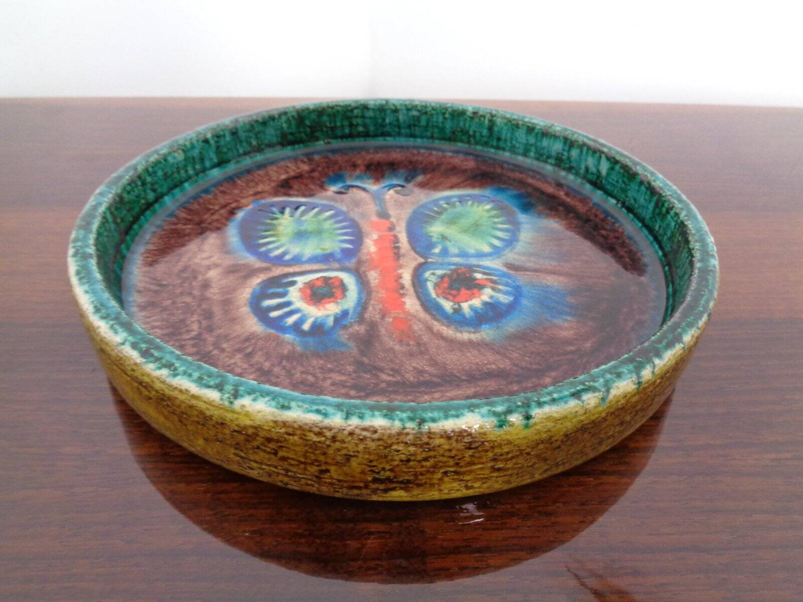 Majolica Butterfly Ceramic Bowl, 1960s