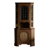 Armoire d'angle danoise du milieu du siècle en chêne avec vitraux plombés, années 1940