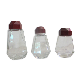 3 glass sprinklers or sugar bowls