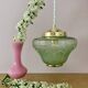 Vintage art deco globe pendant light in green and gold frosted glass