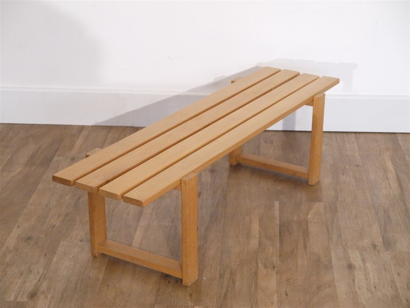 Vintage wooden slat bench 1970