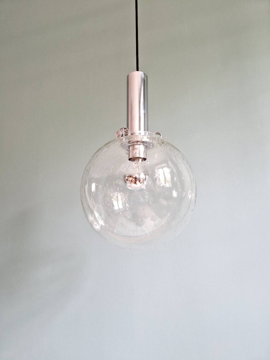 Space Age pendant light in bubbled blown glass, 1970s