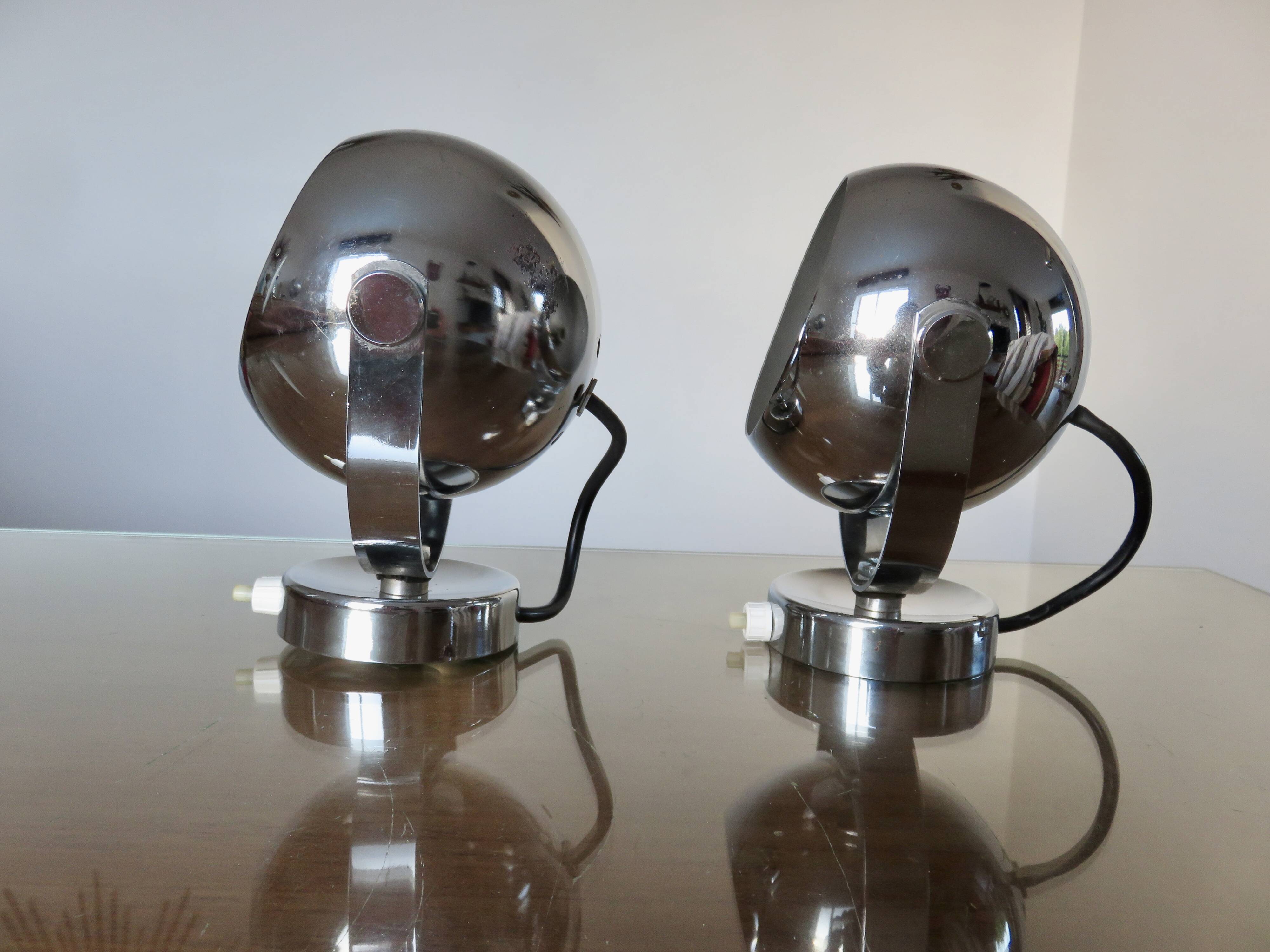 Pair of chrome "eye ball" wall lights 1970