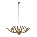 Large 50s vintage brass chandelier with 12 lights italian design