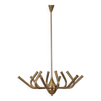 Large 50s vintage brass chandelier with 12 lights italian design