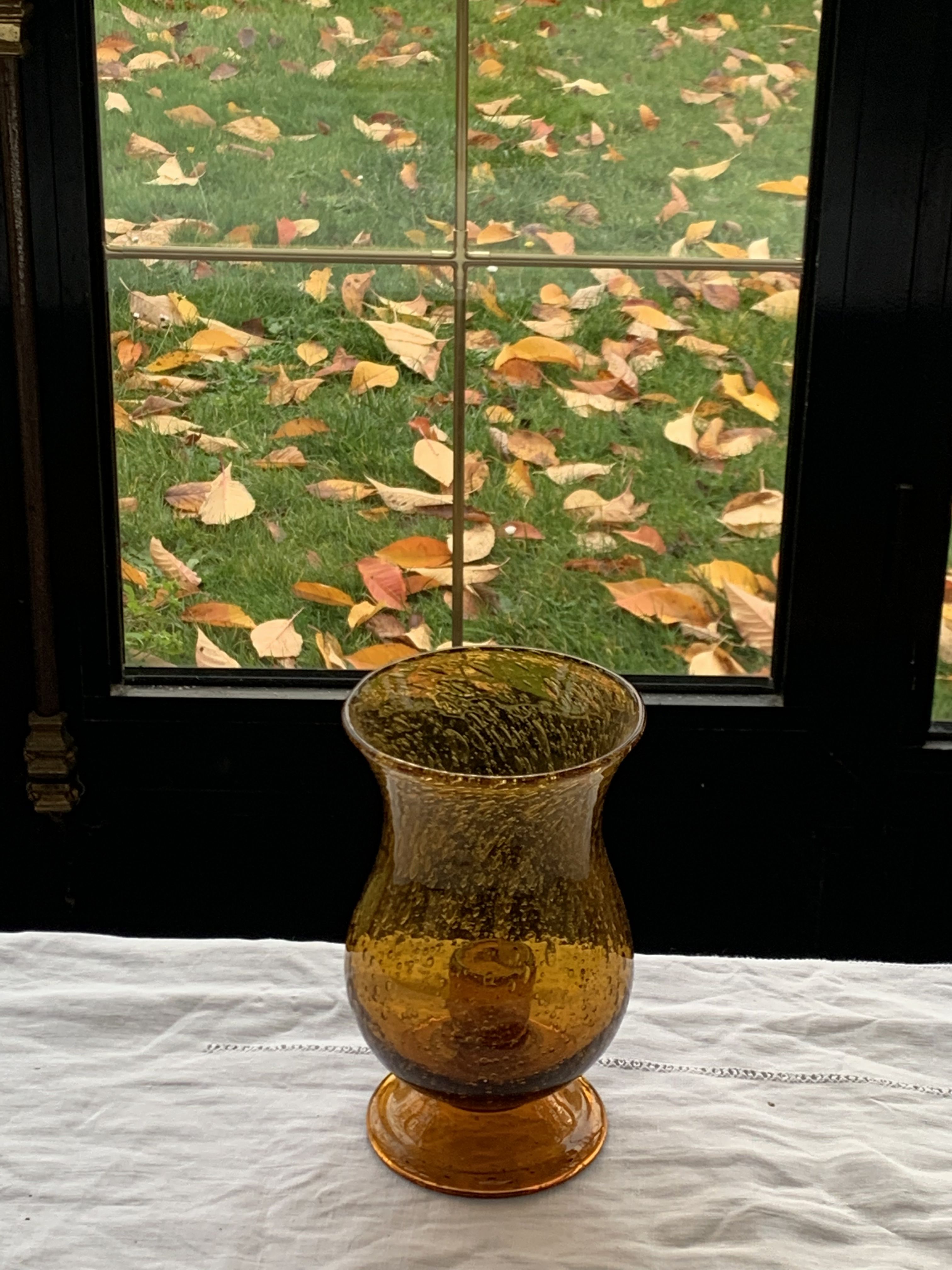 Photophore in bubble glass and hand-blown golden yellow signed vintage biot
