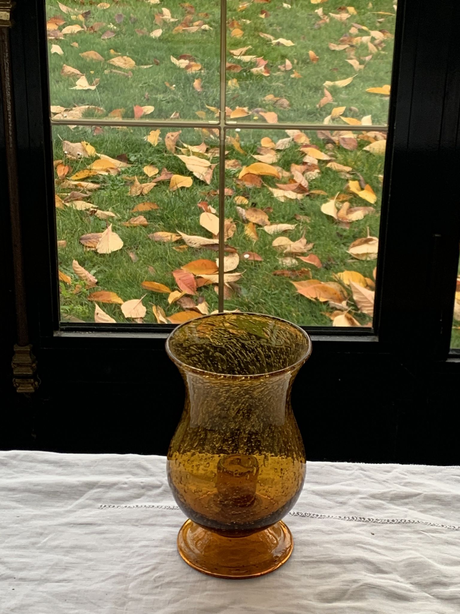 Photophore in bubble glass and hand-blown golden yellow signed vintage biot