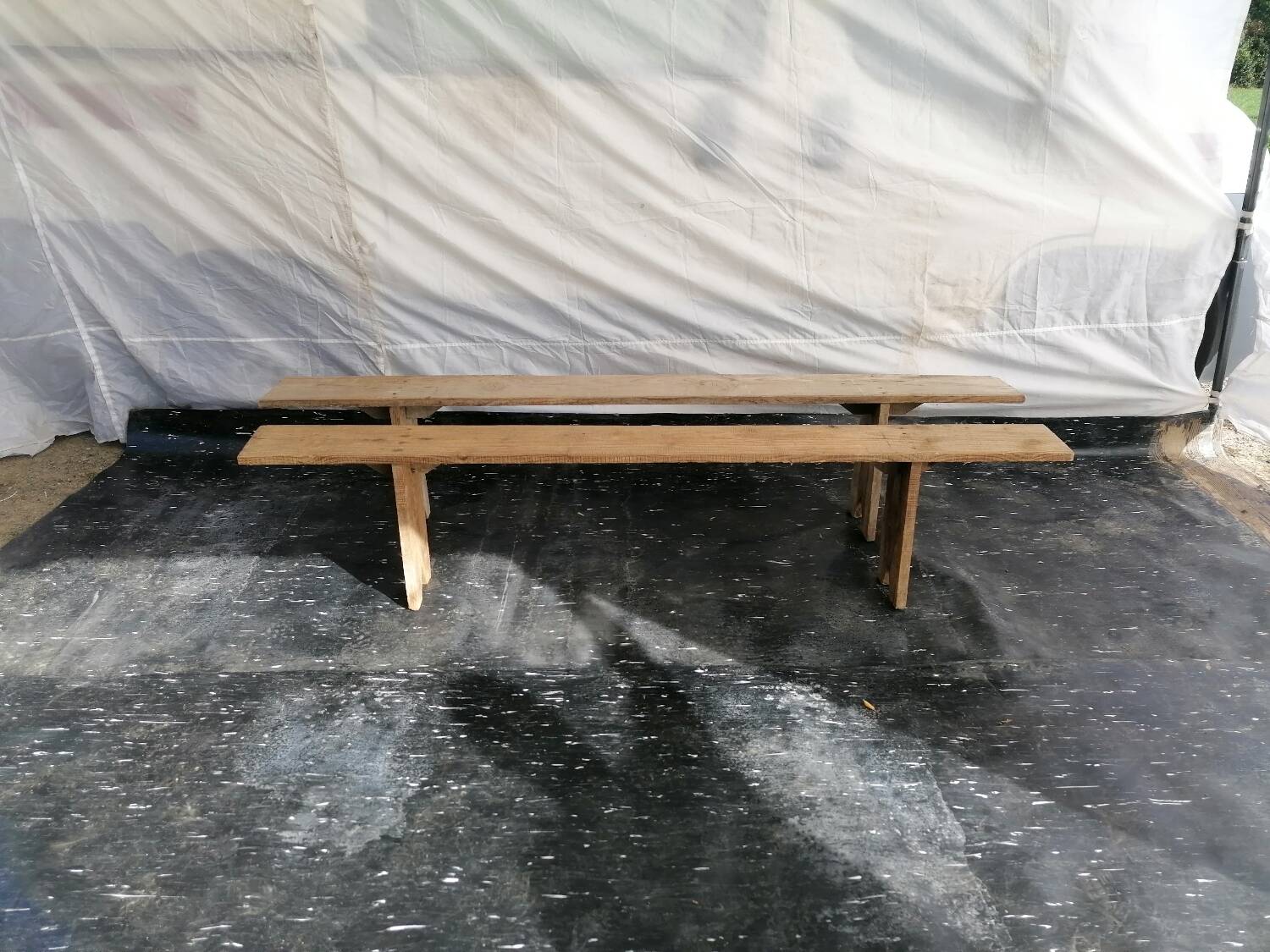 Pair of wooden farmhouse benches
