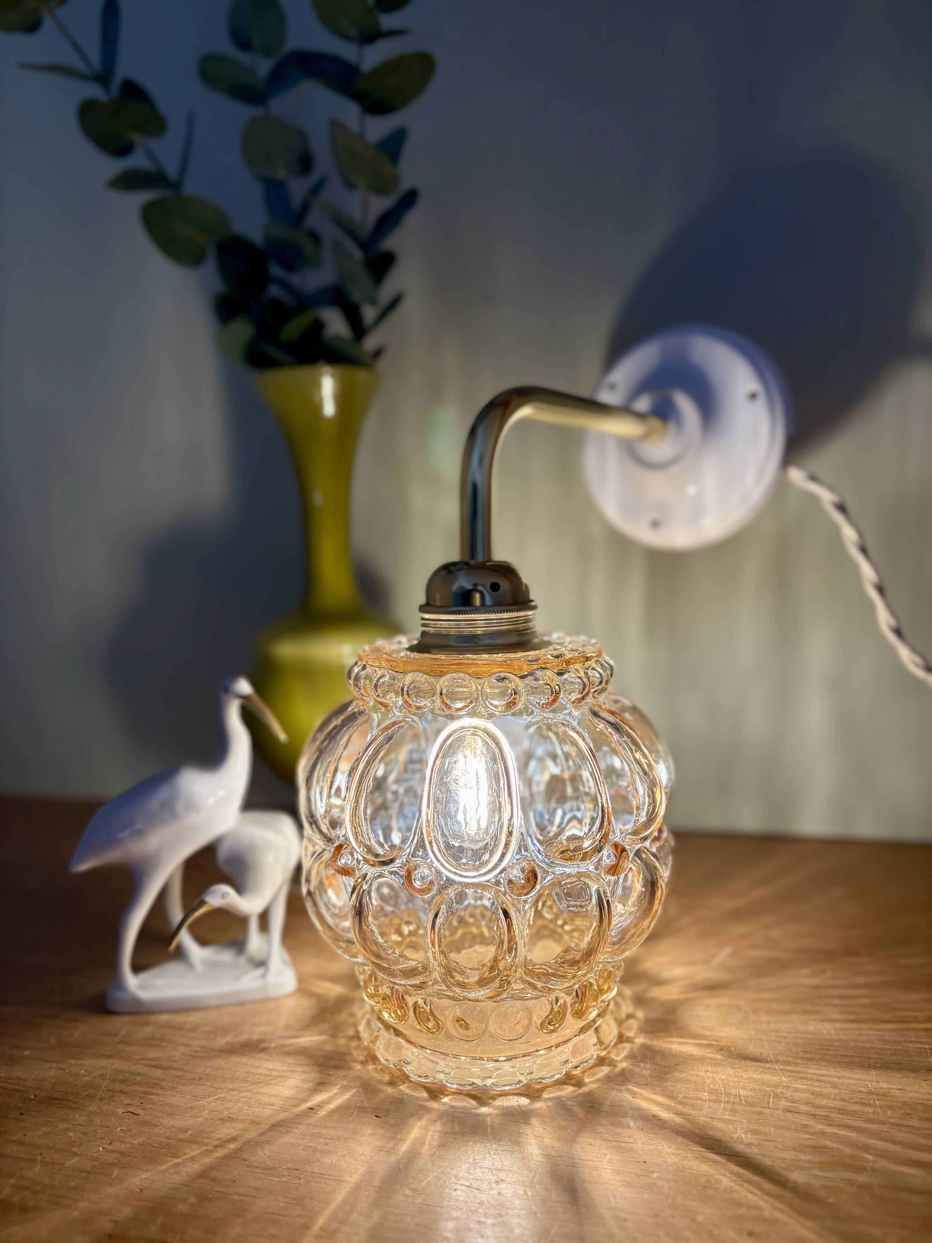 Vintage globe angled wall light in bubbled glass