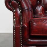 Set of a Red Cowhide Leather Chesterfield Club Chair and Side Table