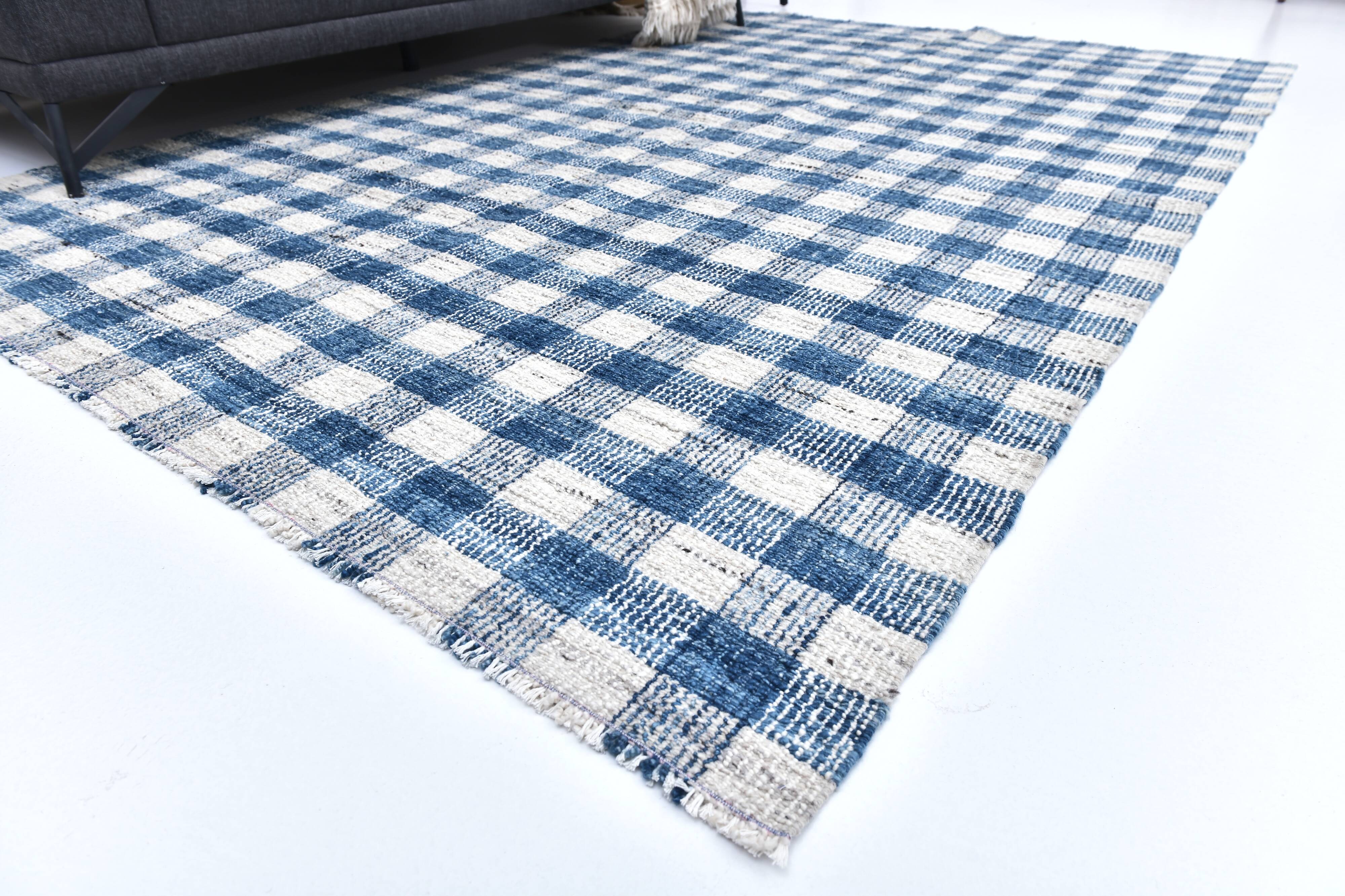 190x290cm İndigo blue kilim carpet. made with wool, Organic Wool Kilim