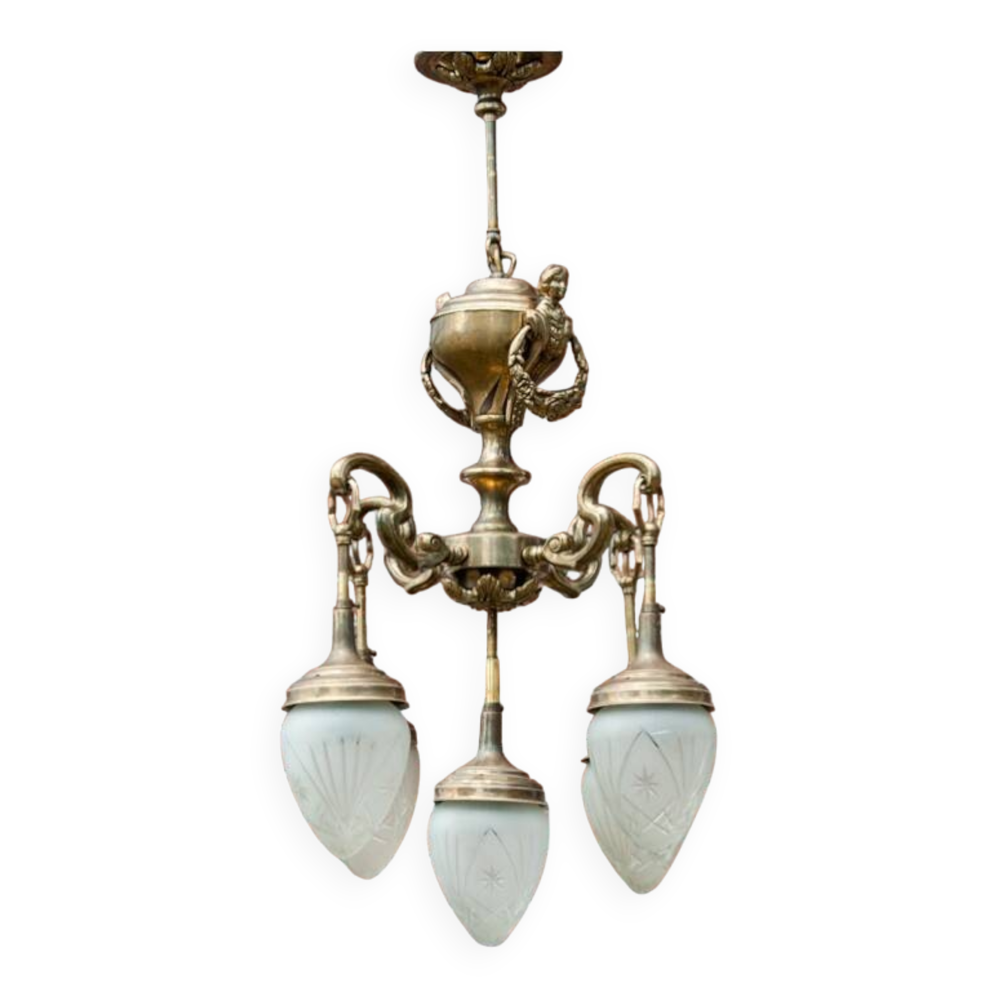 Lustre en laiton du milieu du XXe siècle, Europe occidentale