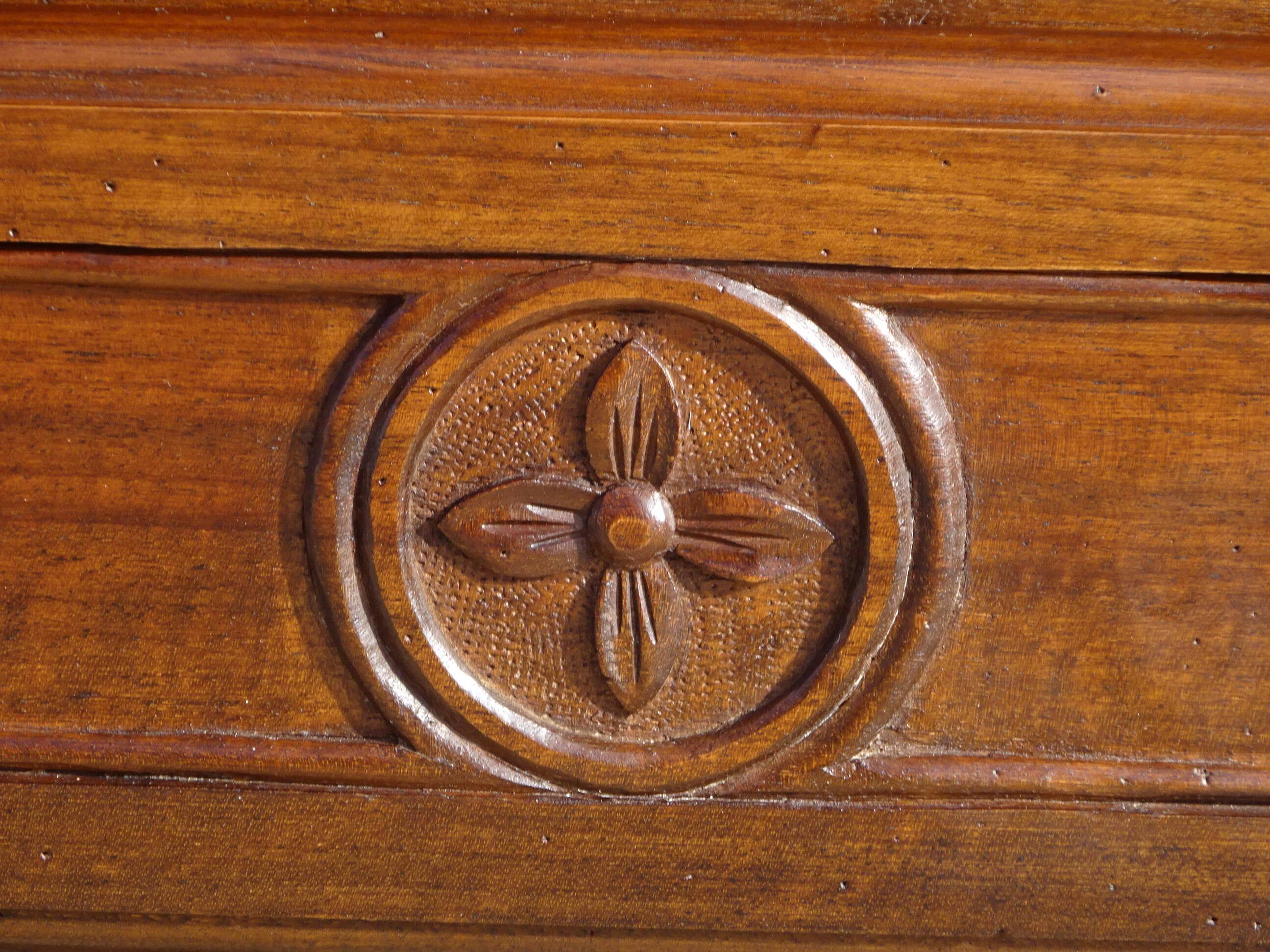 3-in-1 furniture: chest of drawers, secretary, and display cabinet, in walnut.