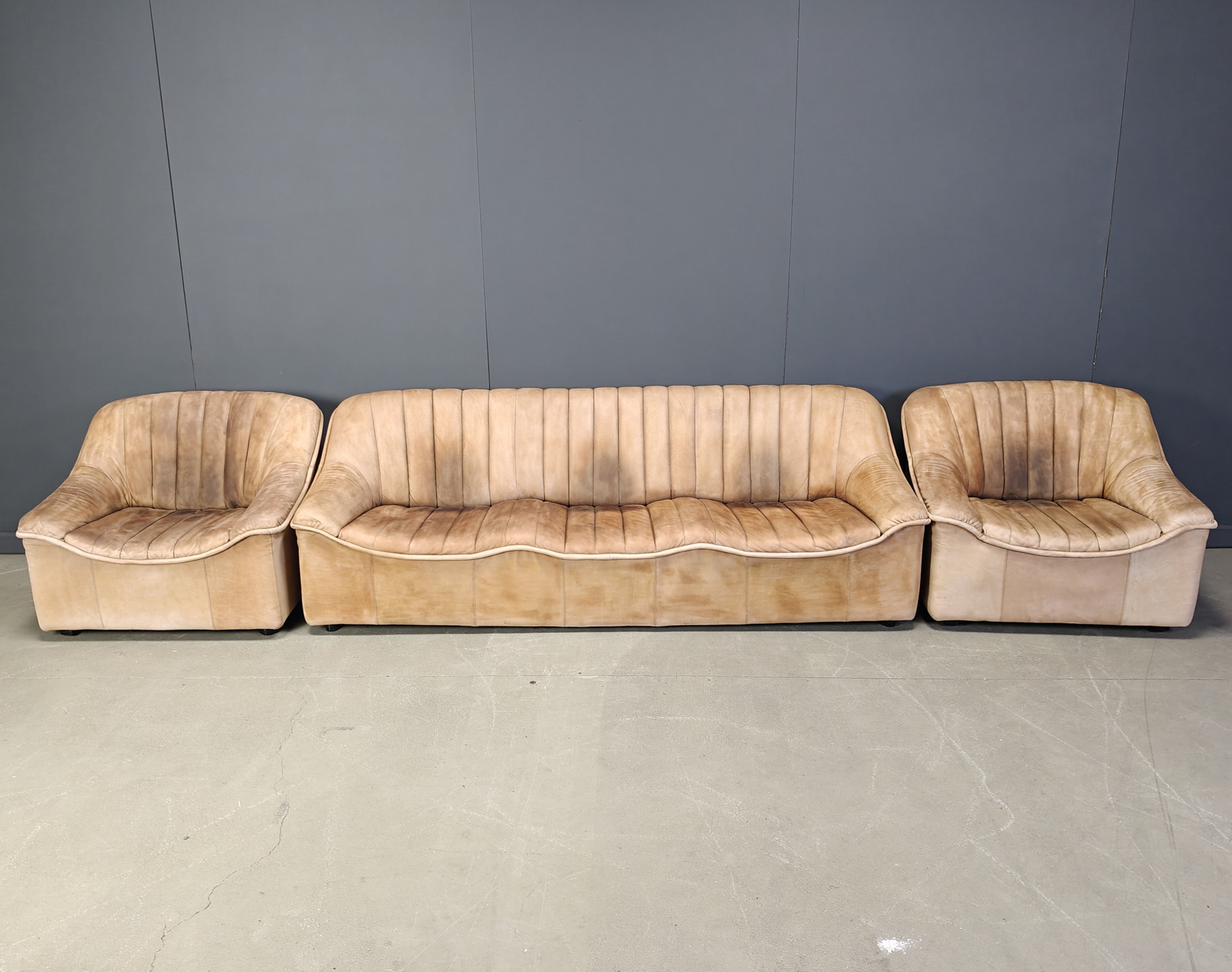 Vintage leather sofa set, 1960s