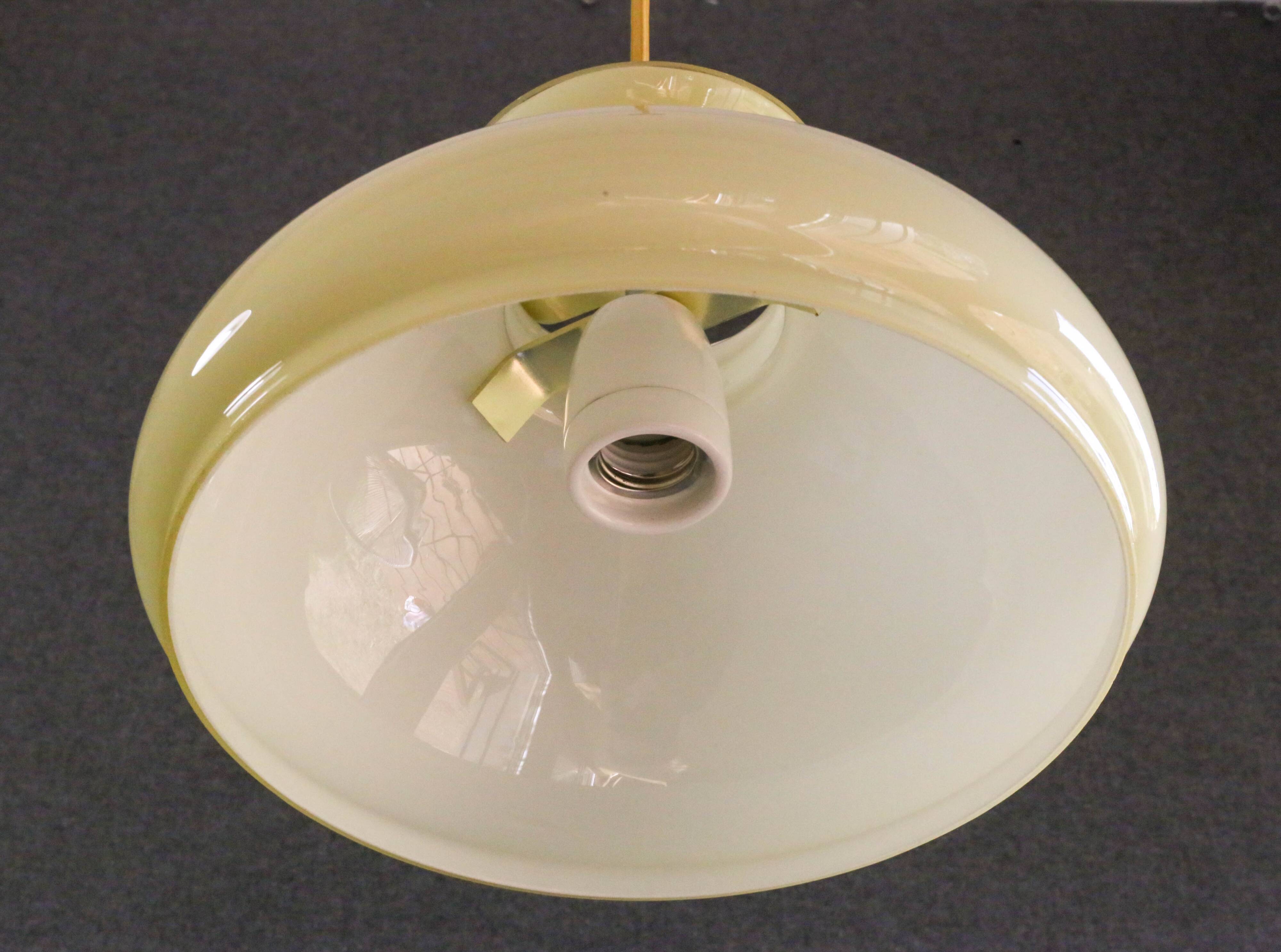 Old pendant light in pale young glass - mounted with cable and new socket