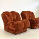 Vintage Italian Space Age armchairs in orange velvet