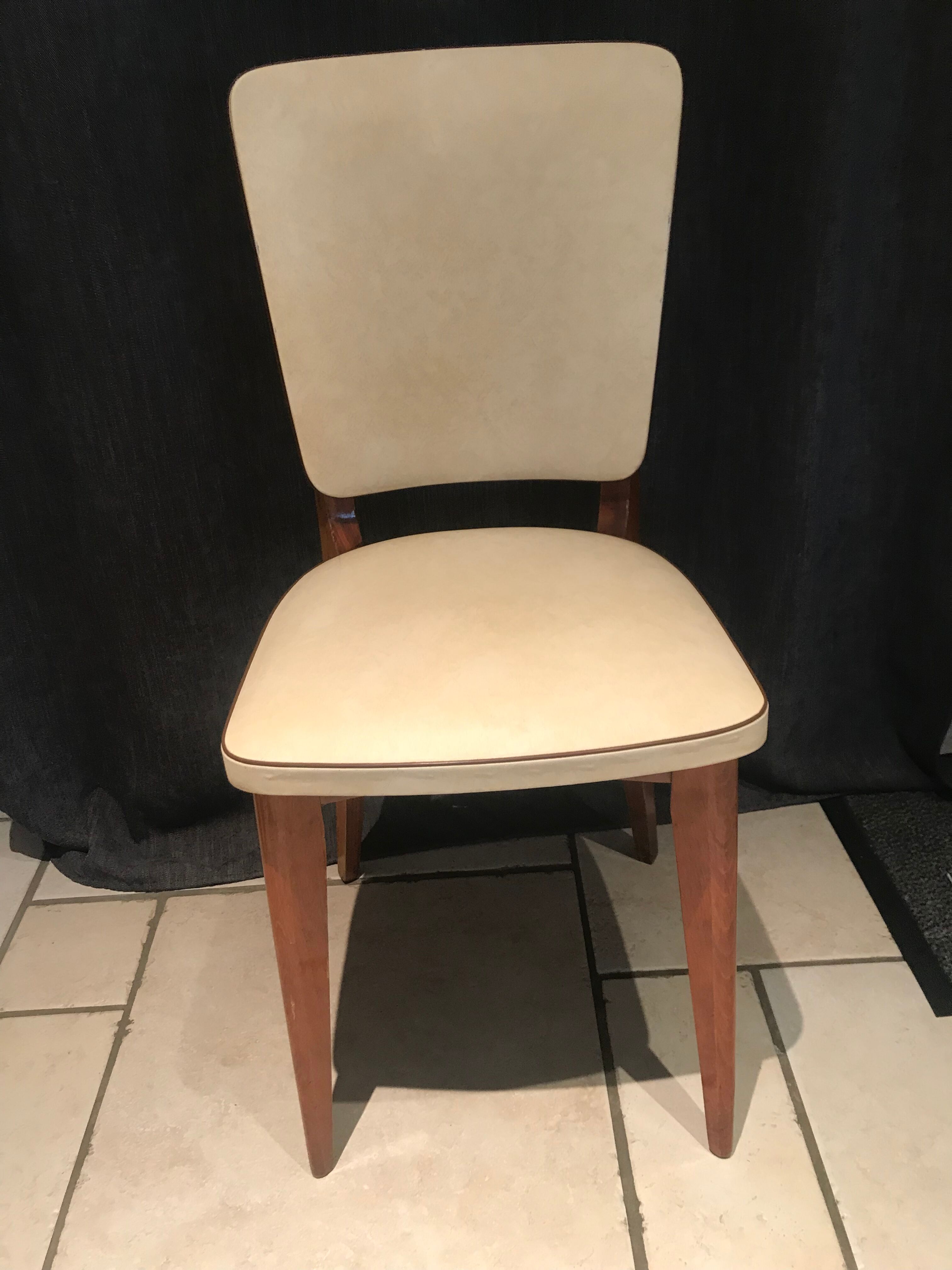 Suite de 6 chaises vintages Skaï beige 1970