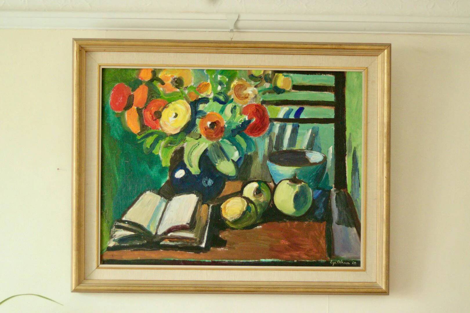 Still life with book by Eyvind Olesen