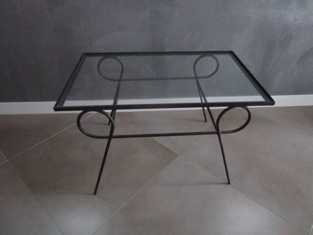50s/60s coffee table in black metal and glass top