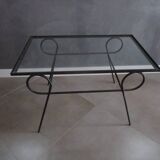 Table basse années 50/60' métal noir et plateau verre