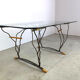 Table à manger vintage en fer forgé et verre, années 1970