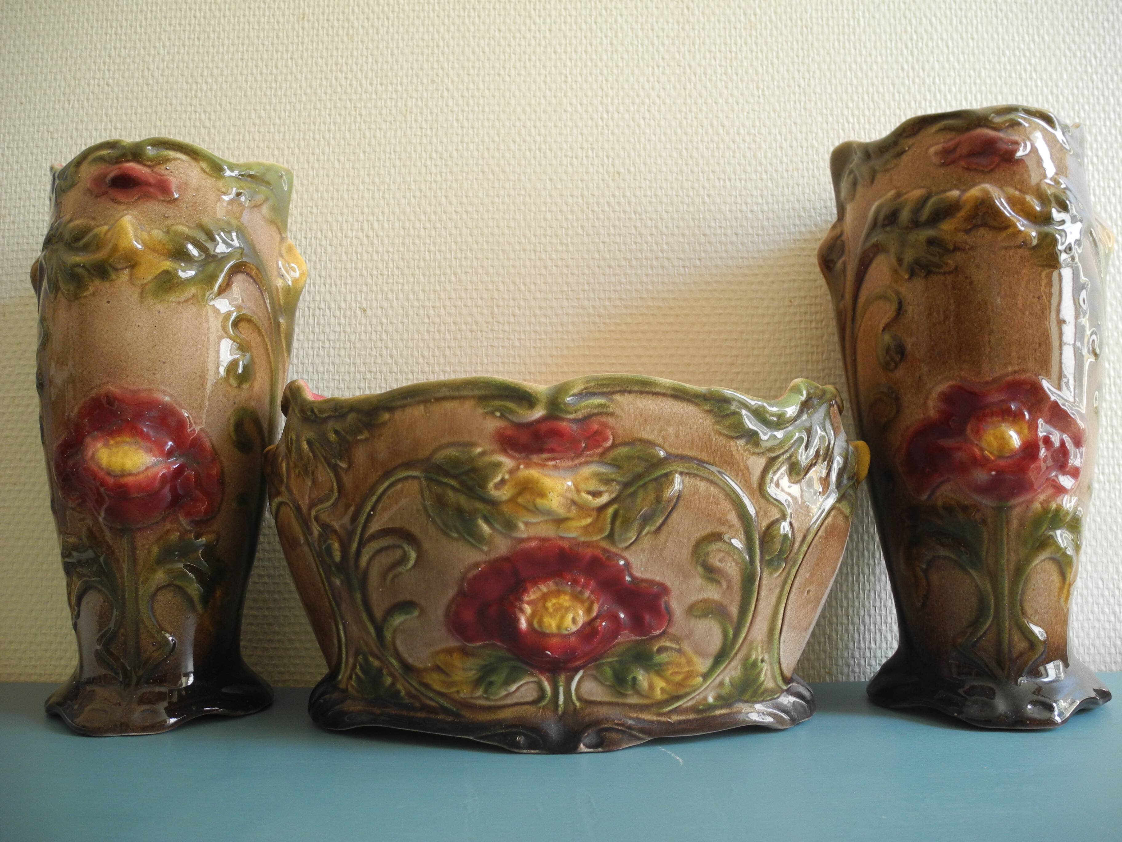 earthenware trim barbotine planter vases french fireplace set planter