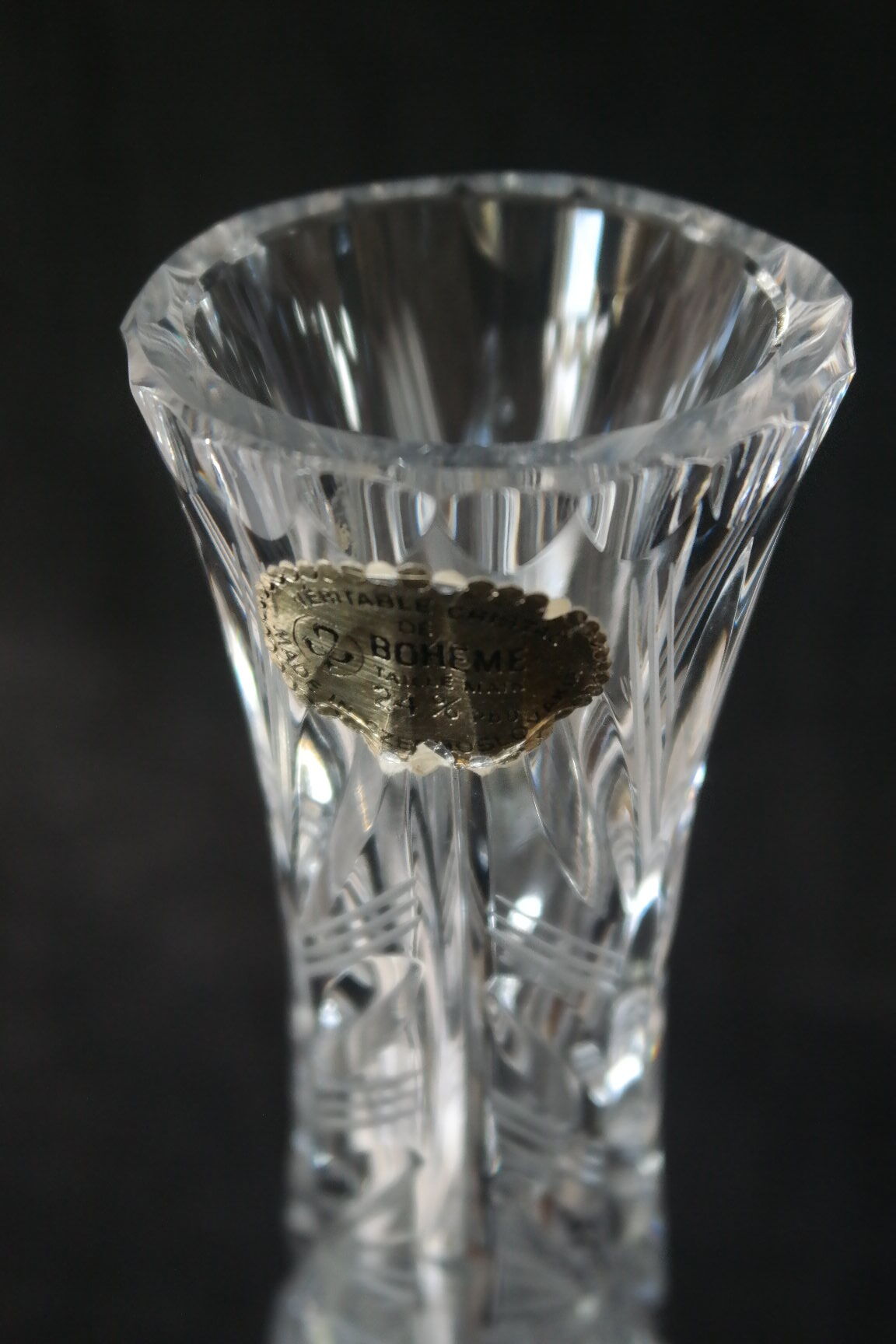 Bohemian crystal soliflore vase hand-cut