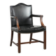 Wooden and black cow leather antique English Gainsborough side/desk/chair