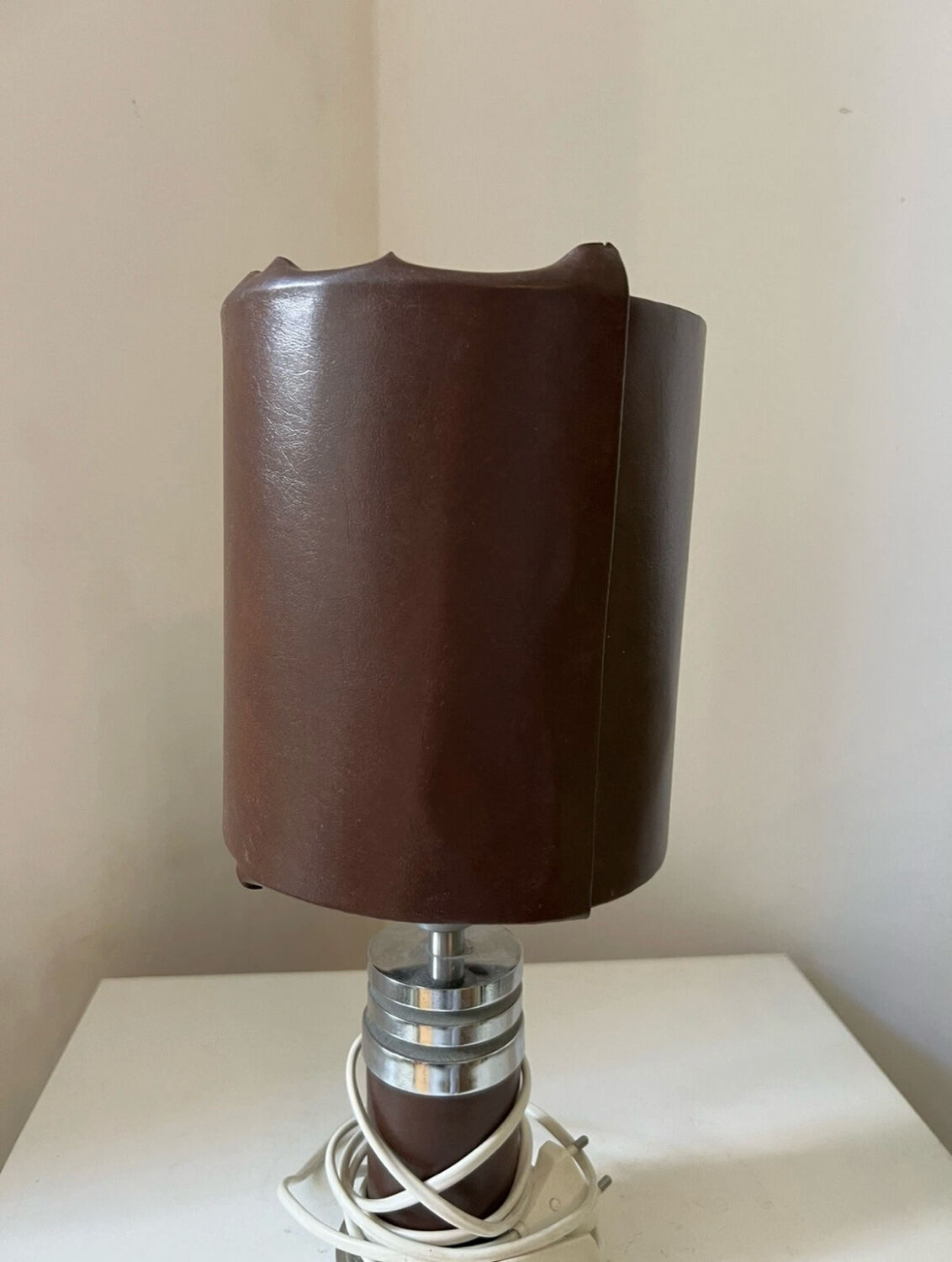 Vintage Chrome and Leatherette Lamp Base Roche Bobois 1975