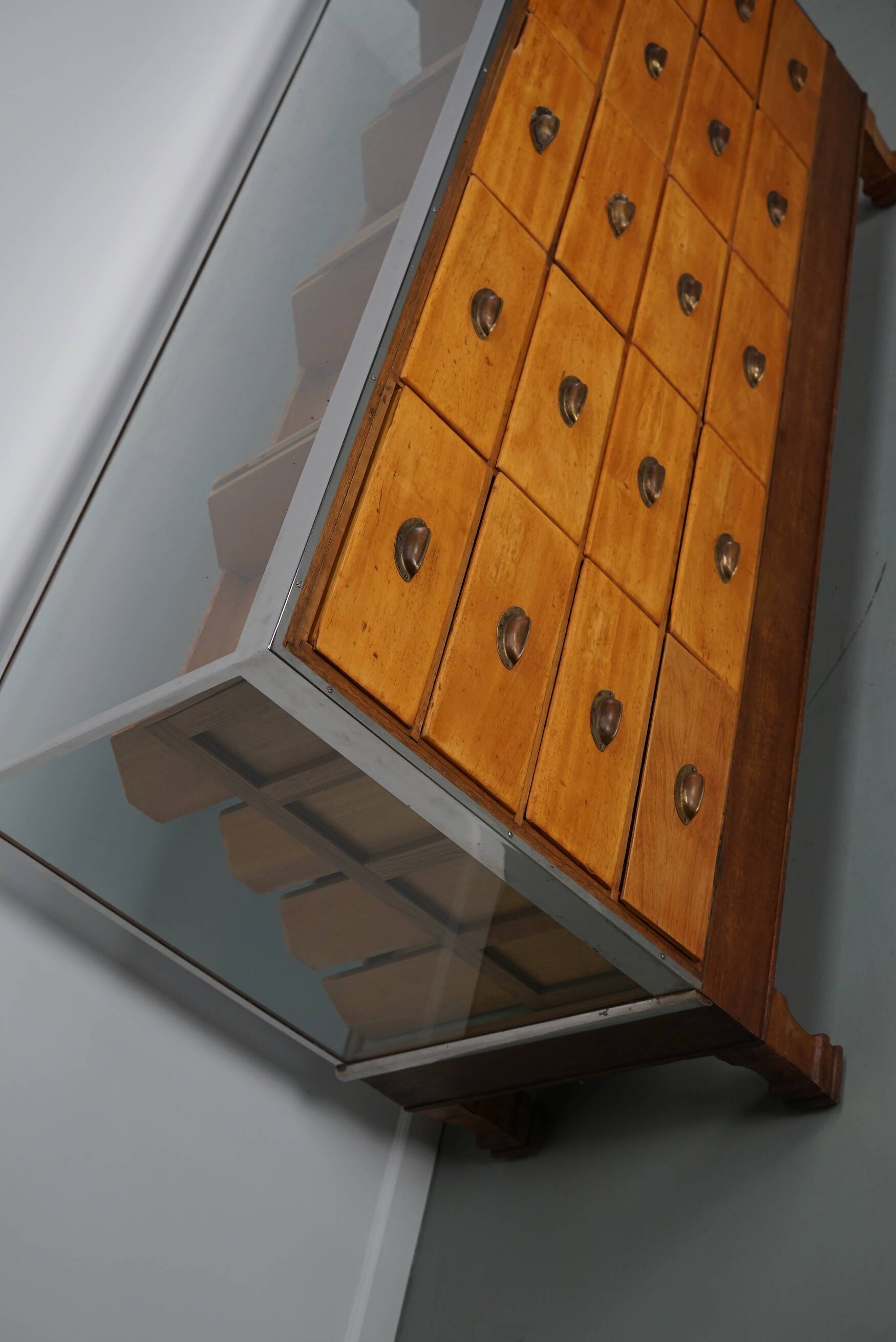 Vintage British maple & oak haberdashery cabinet or shop counter, 1930s