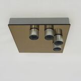 Vintage smoked mirror ceiling light with 4 bulbs, stainless steel structure and mirror.