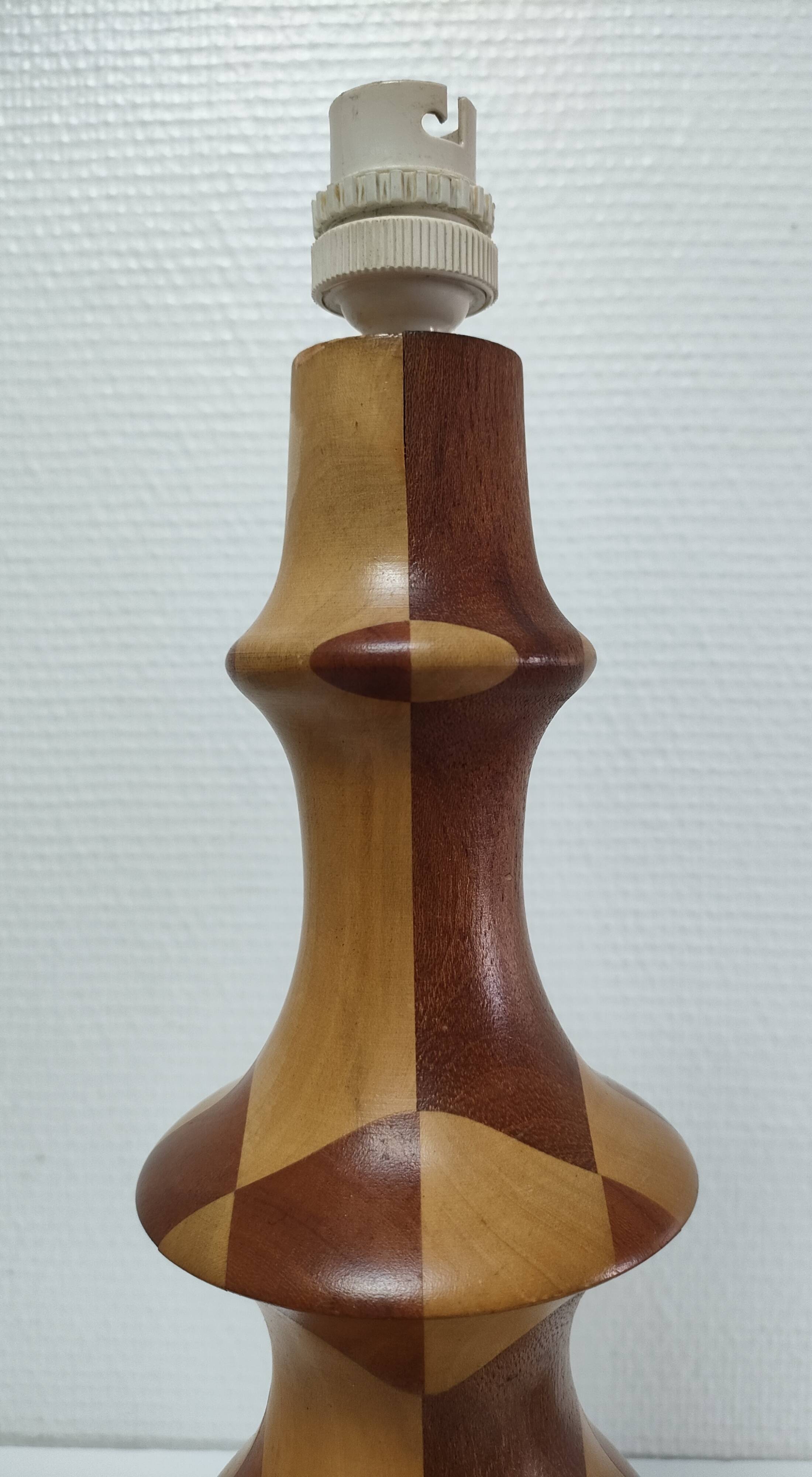 Turned wooden lamp and vintage wood inlay