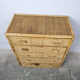 Light rattan chest of drawers with caning